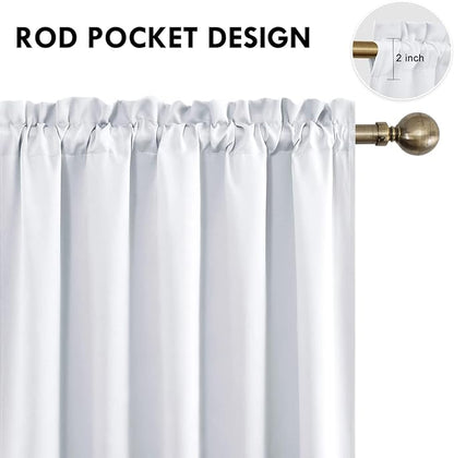 DWCN Blackout Curtains for Bedroom - Thermal Insulated Privacy Energy Saving Rod Pocket Drapes for Living Room, W 38 x L 72 Inch, Greyish White, Set of 2