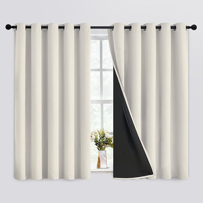 SimpleHome 100% Blackout Curtains for Bedroom,Thermal Insulated Cream Grommet Window Drapes Room Darkening Curtains for Living Room with Black Back,62 x 63 Inch,2 Panels