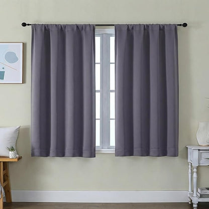Simplebrand Ava Greyish Purple Short Blackout Curtains for Bedroom 45 Inches Long 2 Panels Set, Solid Thermal Insulated, Energy Saving Window Treatment Curtains Blackout Drapes, W40 x L45 Inch