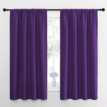 NICETOWN Blackout Curtains for Living Room - Triple Weave Home Decoration Thermal Insulated Solid Rod Pocket Blackout Drapes for Bedroom(Set of 2, 42 x 63 Inch, Royal Purple)