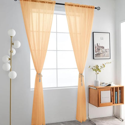 SpaceDresser Basic Rod Pocket Sheer Voile Window Curtain Panels White 1 Pair 2 Panels 42 Width 54 Inch Long for Kitchen Bedroom Children Living Room Yard(Beige,42 W x 54 L)