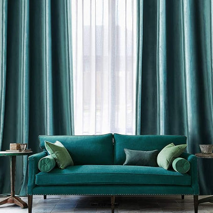 MIULEE 2 Panels Blackout Velvet Curtains Solid Soft Grommet Teal Curtains Thermal Insulated Soundproof Room Darkening Long Black Out Drapes/Panels for Living Room Bedroom 52 x 96 Inch Length