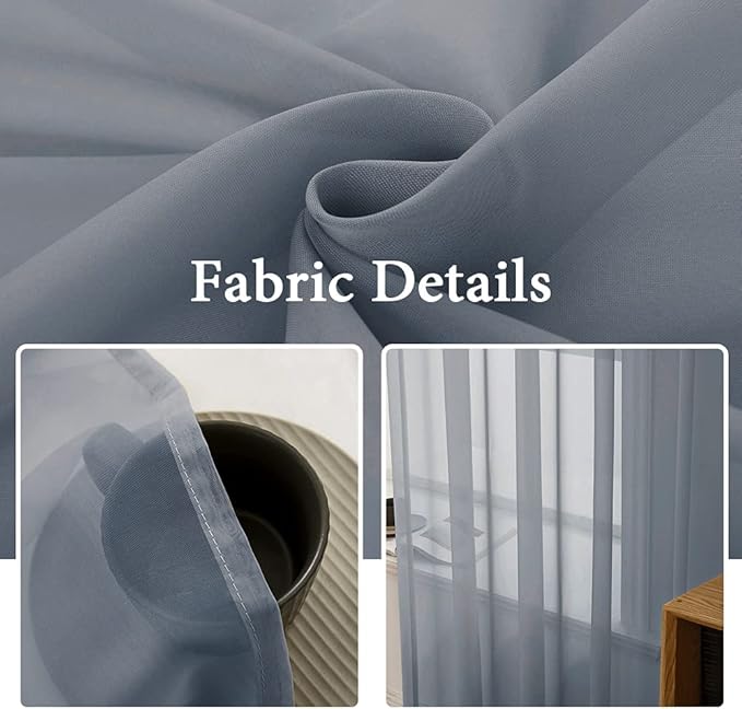 MIULEE 2 Panels Solid Color Sheer Window Curtains Elegant Window Voile Panels/Drapes/Treatment for Bedroom Living Room (54 X 84 Inches Dark Grey)