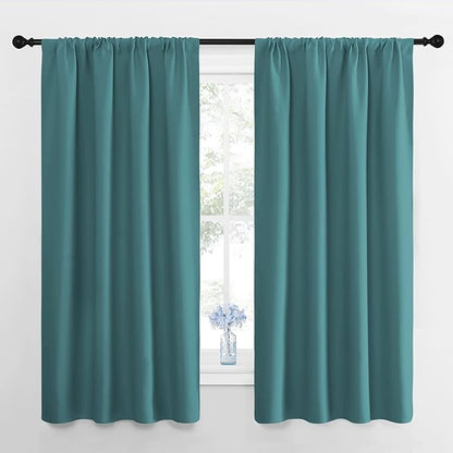 NICETOWN Kitchen Curtains, Short Blackout Curtains & Drapes, Sea Teal, 42" Wide by 54" Long, 2 PCs, Thermal Insulated Blackout Curtain Panels for Kids Room, Play Room