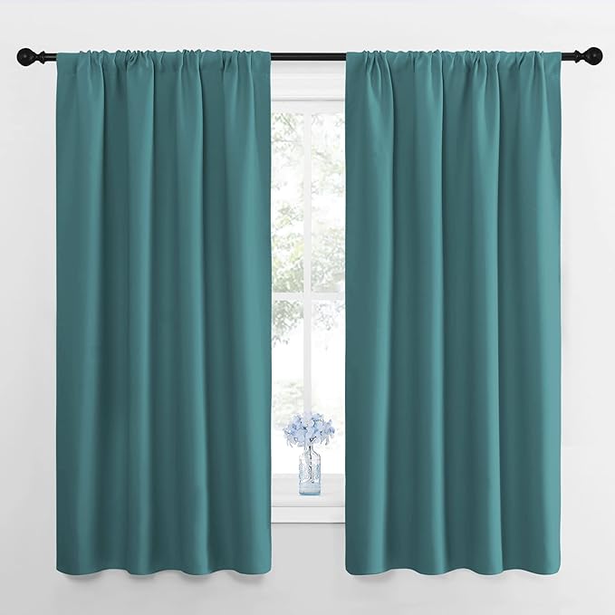 NICETOWN Window Curtains Blackout Drapes - Thermal Insulated Solid Rod Pocket Blackout Curtains/Draperies for Living Room (Sea Teal, 1 Pair, 42 by 63-Inch)