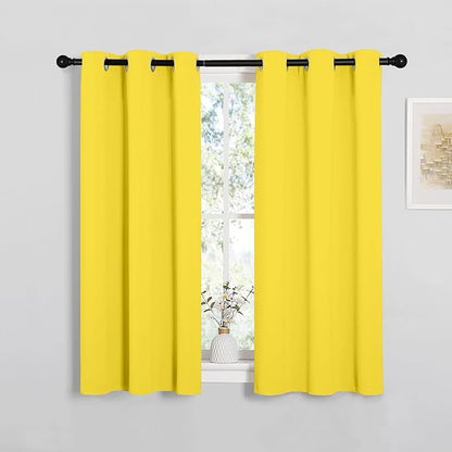 NICETOWN Bedroom Curtain Panels Draperies, Thermal Insulated Solid Grommet Curtains/Drapes (Bright Yellow, 1 Pair, 34 by 45-inch)