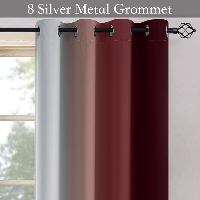 SimpleHome Ombre Room Darkening Curtains 36 inches Length for Bedroom,Grommet Gradient Light Blocking Red Gradient Window Curtains for Living Room,2 Panels, 52x36 inches