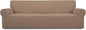 Easy-Going Stretch 4 Seater Sofa Slipcover 1-Piece Sofa Cover Furniture Protector Couch Soft with Elastic Bottom for Kids, Polyester Spandex Jacquard Fabric Small Checks Camel