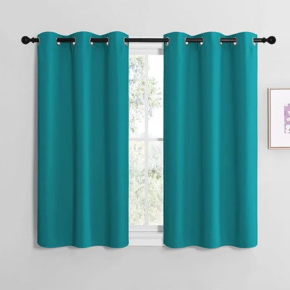 NICETOWN ROM Darkening Curtains 40 inch Length 2 Panels, Thermal Insulated Grommet Blackout Curtains for Modern Casual Elegant Bedroom Kids Room Theme Decoration (Peacock Teal, 2 Pieces, W42)