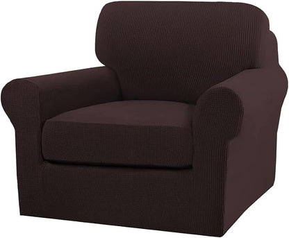 Turquoize 2 Piece Chair Covers Chair Slipcovers for Living Room Armchair Couch Cover Chair Sofa Cover with Individual Cushion Covers Furniture Cover for Chairs Feature Jacquard Fabric (Chair, Brown)