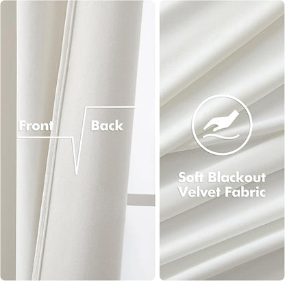 MIULEE Velvet Curtains Pure White Elegant Grommet Curtains Thermal Insulated Soundproof Room Darkening Curtains/Drapes for Classical Living Room Bedroom Decor 52 x 84 Inch Set of 2