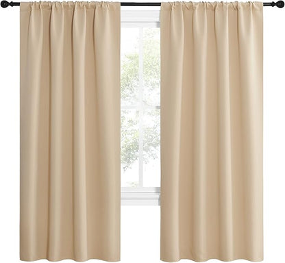 NICETOWN Kitchen Room Darkening Curtains - Panel Home Fashion Thermal Insulated Solid Rod Pocket Curtains for Window(Biscotti Beige, 1 Pair, 42 inches Wide by 72 inches Long)