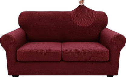 XINEAGE 2026 New 3 Pieces Couch Covers for 2 Cushion Sofa Super Stretch Loveseat Slipcover Pet Dog Universal Slip Cover Anti Slip Love Seat Furniture Protector (Wine Red, 55"-69")