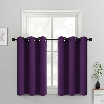 Yakamok Purple Blackout Curtains for Bedroom,Thermal Insulated Blackout Grommet Top Drapes Short Curtains for Living Room,38x36 Inch, 2 Panels