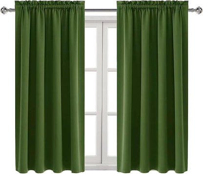DWCN Olive Green Room Darkening Blackout Curtains - Thermal Insulated Privacy Energy Saving Window Curtain Drapes 38 x 54 inch Length, Set of 2 Bedroom Living Room Curtains