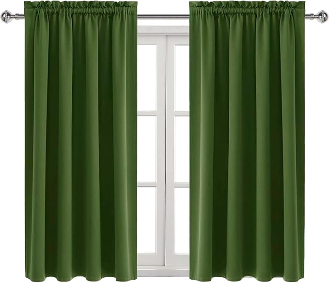 DWCN Olive Green Room Darkening Blackout Curtains - Thermal Insulated Privacy Energy Saving Window Curtain Drapes 42 x 45 inch Length, Set of 2 Bedroom Living Room Curtains