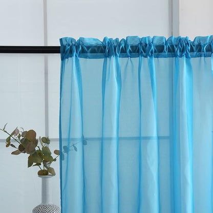 SpaceDresser Sheer Voile Window Treatment Rod Pocket Curtain Panels for Kitchen Bedroom Living Room Drapes Sunlight Filtering Privacy Semi Home Decor Assorted Colors Sizes (Cyan Blue, 52 W x 54 L)