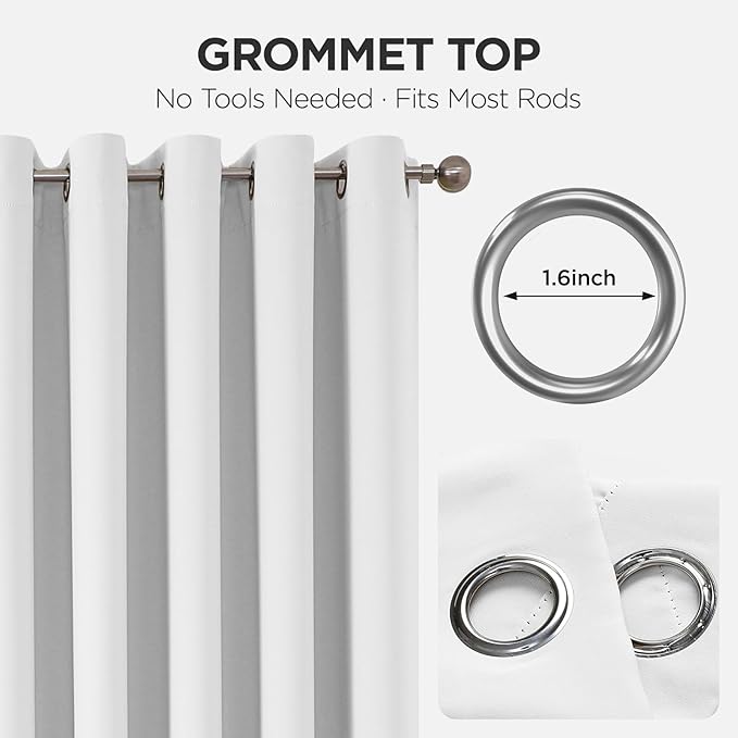 Joydeco Blackout Patio Sliding Door Curtains 84 Inches Long, Grommet Privacy Room Divider Curtains, Extra Wide Thermal Blackout Drapes for Bedroom Living Room (Pure White, 60Wx84L, 1 Panel)