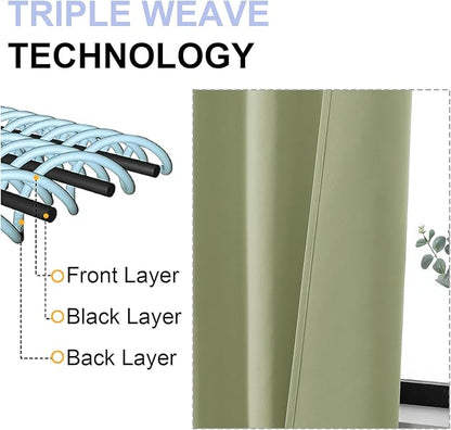 Simplebrand Ava Sage Green Blackout Curtains for Patio 108 Inches Long 2 Panels Set, Solid Thermal Insulated Room Darkening Rod Pocket Window Treatment Curtains Blackout Drapes, W50 x L108 Inch