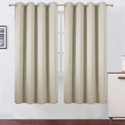 LEMOMO Blackout Curtains 66 x 72 Inch Long Light Beige Curtains Set of 2 Panels Room Darkening Curtains for Bedroom and Living Room