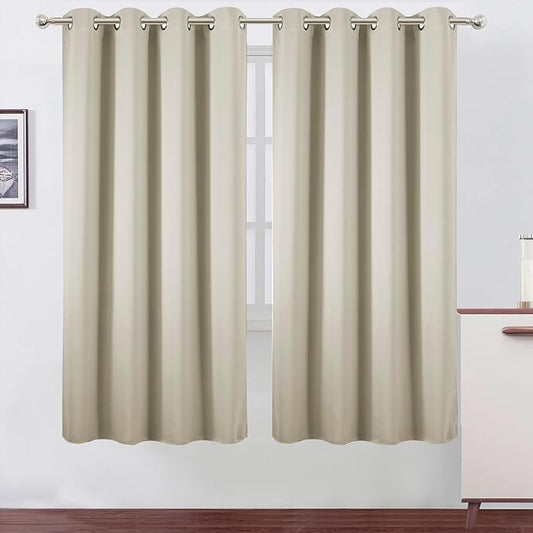 LEMOMO Blackout Curtains 66 x 72 Inch Long Light Beige Curtains Set of 2 Panels Room Darkening Curtains for Bedroom and Living Room