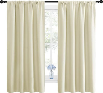 NICETOWN Blackout Curtains for Living Curtains, Room Darkening Window Curtain Panels, Easy-Care Solid Thermal Insulated Draperies/Drapes for Daughter Room (Beige, 2 Panels, 42 by 63)