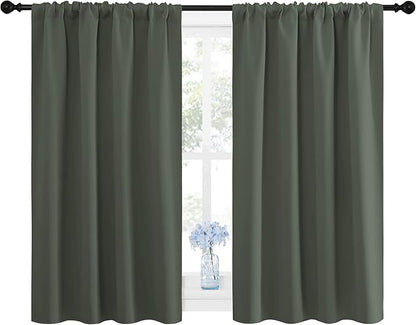 NICETOWN Bedroom Curtains Blackout Draperies - All Season Thermal Insulated Solid Rod Pocket Top Blackout Curtains/Drapes for Kid's Room (Dark Mallard, 1 Pair, 42 x 45 Inch)