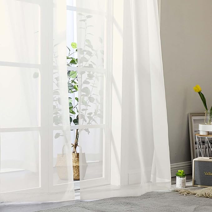 Extra Long Sheer Ivory Curtains for Bedroom Living Room 108 Inches Long 2 Panels Set, Solid Soft Light Filtering Rod Pocket Sheer Window Curtains, Ivory, Each 42" Wx108 L Inch