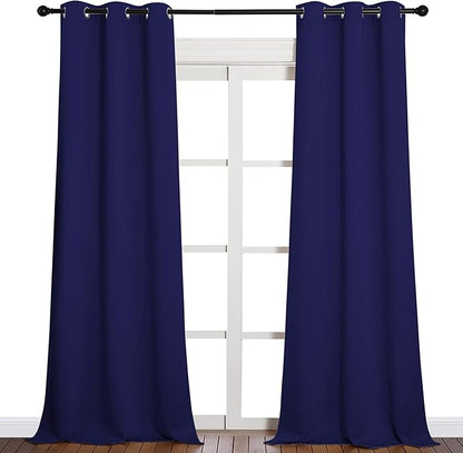 NICETOWN Window Drapes Long Curtains - Living Room Panels Grommet Top Window Treatment for Hall & Guest Room (Navy Blue, 42 inches Wide x 95 inches Long, 2 Pieces)