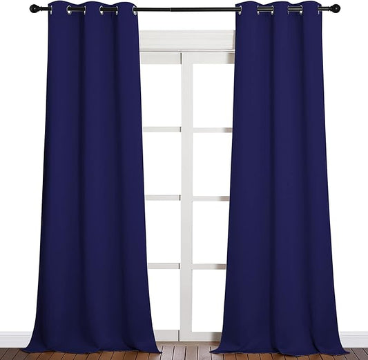 NICETOWN Window Drapes Long Curtains - Living Room Panels Grommet Top Window Treatment for Hall & Guest Room (Navy Blue, 42 inches Wide x 95 inches Long, 2 Pieces)