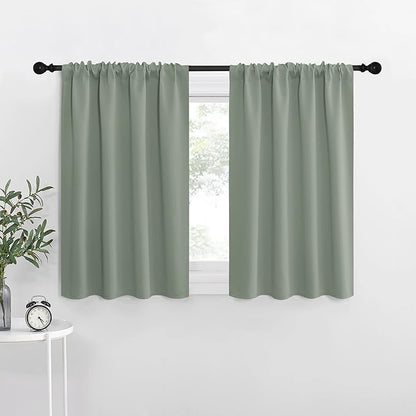 NICETOWN Window Curtains Blackout Drapes - Thermal Insulated Solid Rod Pocket Blackout Curtains/Draperies for Living Room (Greyish Green, One Pair, 42 by 36-Inch)