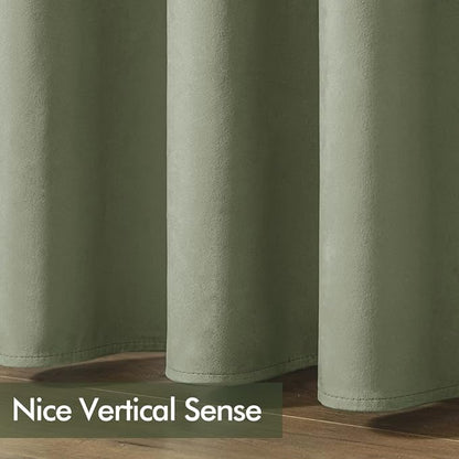 MIULEE Velvet Curtains Sage Green Elegant Grommet Curtains Thermal Insulated Soundproof Room Darkening Curtains/Drapes for Classical Living Room Bedroom Decor 52 x 63 Inch Set of 2