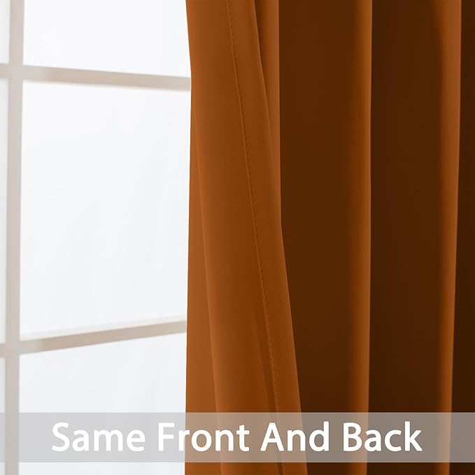 Yakamok Burnt Orange Blackout Curtains-Room Darkening Orange Thermal Insulated Grommet Set of 2 Panels for Bedroom Living Room, 52W x 72L, 2 Drapes