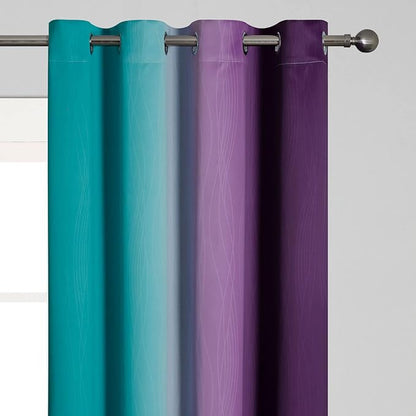 Estelar Textiler Teal and Purple Blackout Curtains for Bedroom, Thermal Insulated Drapes 108 Inches Long, Full Light Blocking Energy Saving Long Curtains for Living Room, 52Wx108L, 2 Panels