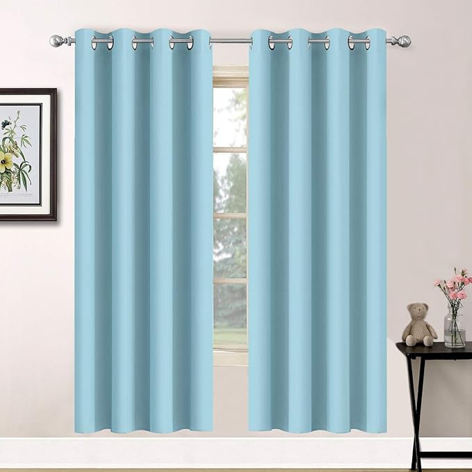 Yakamok Blackout Curtains for Bedroom,Grommet Thermal Insulated Room Darkening Curtains for Living Room, Set of 2 Panels (52 x 63Inch, Sky Blue)