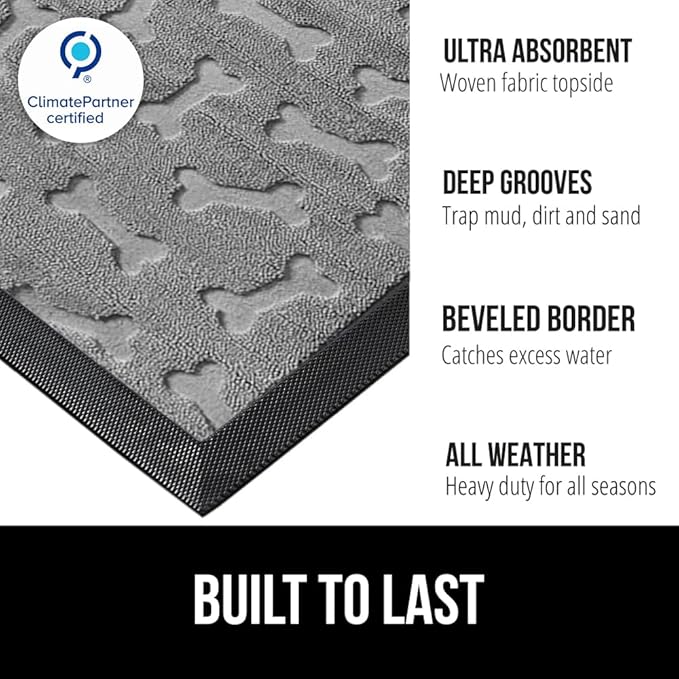 GORILLA GRIP 100% Waterproof All-Season WeatherMAX Doormat 35x23, US Designed Natural Rubber, Stain and Fade Resistant, Low Profile Indoor Outdoor Door Mats, Easy Clean Patio Mat, Light Gray Bones
