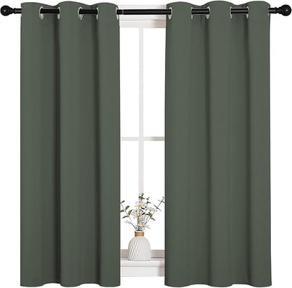 NICETOWN Sleek Blackout Curtains 48 inches Length for Small Windows, Dark Mallard Noise Reducing and Block Draft Panels for Door Doorway Laundry Office Luxury Decor Theme (2 Panels, W34 x L48 -Inch)