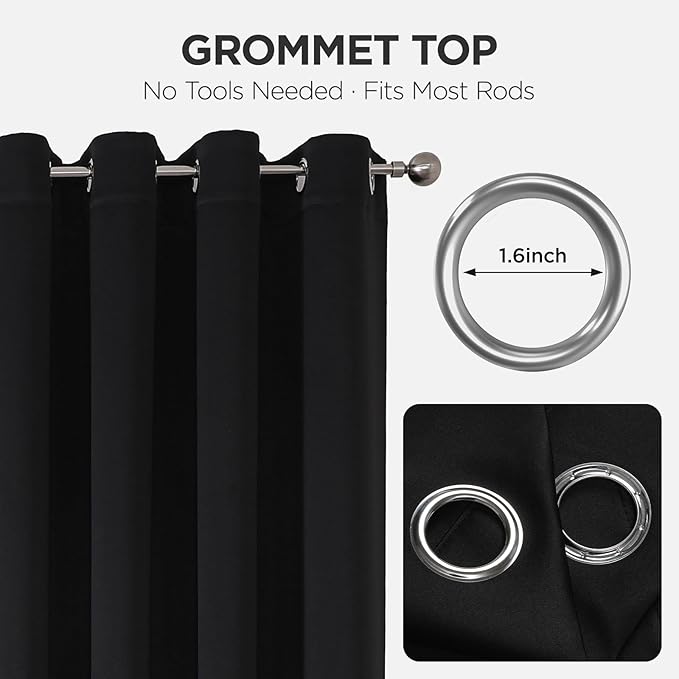 Joydeco Blackout Door Curtain for Doorway Privacy 84 Inches Long, Grommet Closet Curtain for Open Closet, Room Divider for Bedroom Living Room (Black, 52Wx84L, 1 Panel)