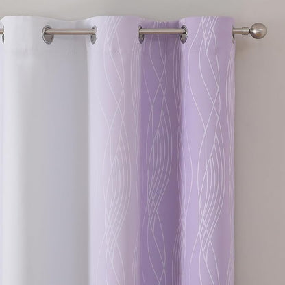 Estelar Textiler Lilac and Greyish White Ombre Blackout Curtains 54 Inch Length 2 Panels, Full Room Darkening Gradient Drapes for Kitchen, Thermal Insulated Grommet Short Curtains for Bathroom,42Wx54L