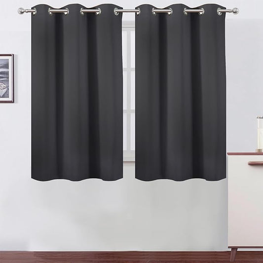 LEMOMO Dark Grey Blackout Curtains 42 x 54 Inch Length Set of 2 Panels Grommet Bedroom Curtains for Living Room