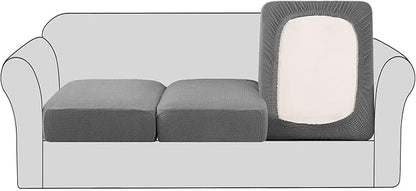H.VERSAILTEX Super Stretch Couch Cushion Covers Sofa Cushion Slipcovers Jacquard Fabric Individual Seat Couch Slipcover Sets for Pets with Elastic Bottom(3 Packs Cushion Sofa Covers, Dove)