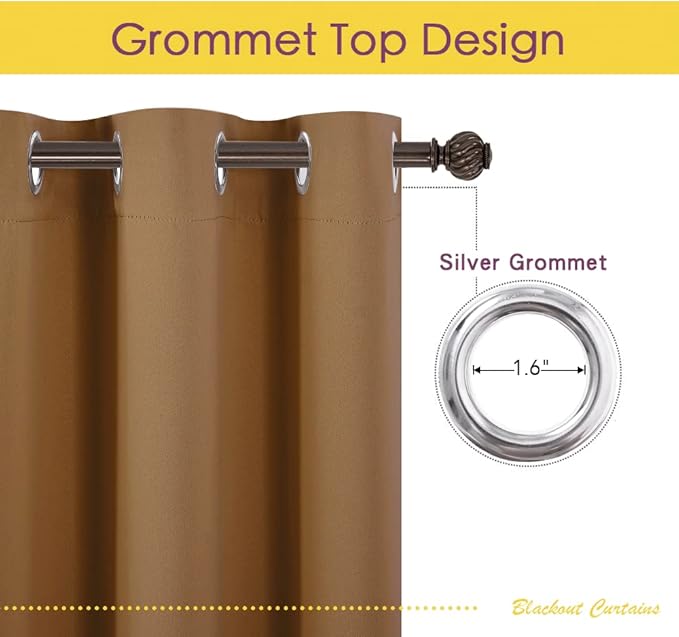 NICETOWN Window Curtains Blackout Drapes, 1 Pair, 34 by 40-inch, Gold Brown, Thermal Insulated Decorative Blackout Curtains/Draperies for Laundry