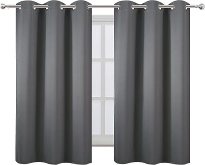 LEMOMO Grey Blackout Curtains 34 x 54 Inch Length/Set of 2 Curtain Panels/Thermal Insulated Room Darkening Blackout Curtains for Bedroom