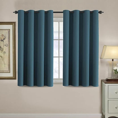 H.VERSAILTEX Blackout Curtain for Living Room Small Window Kitchen Blackout Curtains 45 inch Length Energy Saving Solid Grommet Blackout Drape, One Panel, Dark Teal, 52" W x 45" L