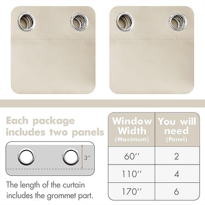MIULEE Blackout Curtains 96 Inches Long for Bedroom Living Room Thermal Insulated Room Darkening Grommet Top Solid Light Blocking Drapery Set of 2 Window Panels Birch
