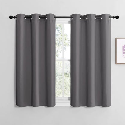 NICETOWN Grey Blackout Curtain Panels for Bedroom, 2 Panels, W29 x L36-inch, Thermal Insulated Grommet Top Blackout Draperies and Drapes for Basement
