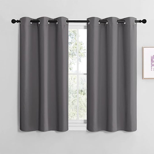 NICETOWN Grey Blackout Curtain Panels for Bedroom, 2 Panels, W34 x L36-inch, Thermal Insulated Grommet Top Blackout Draperies and Drapes for Basement