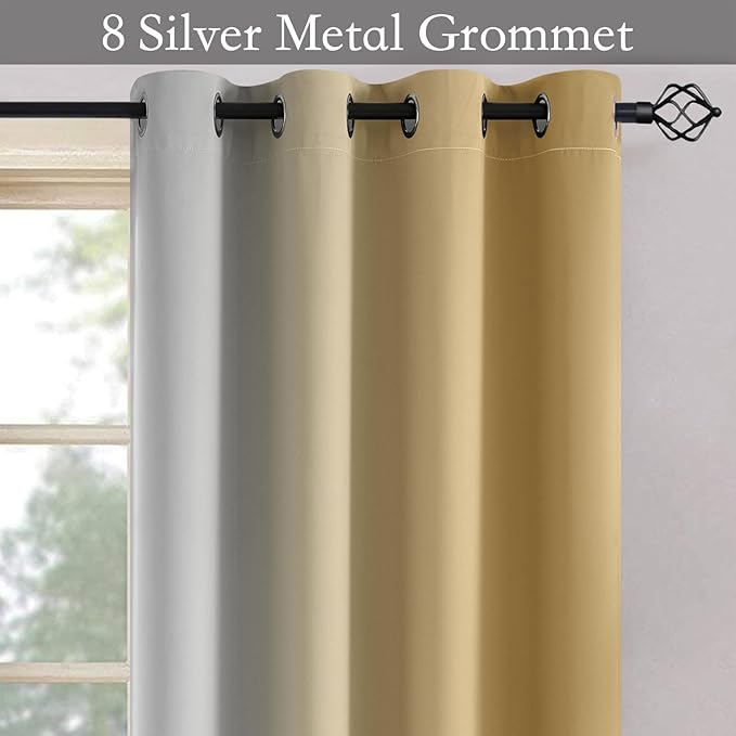 SimpleHome Ombre Room Darkening Curtains 96 inches Length for Bedroom,Grommet Gradient Light Blocking Beige Gradient Window Curtains for Living Room,2 Panels, 52x96 inches