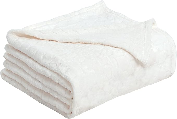 TOONOW Fleece Blanket Fuzzy Plush Throw Blanket 50" x 60", Super Soft Fluffy Bed Blanket Geometric Pattern Comfy Microfiber Flannel Blankets for Couch, Bed, Sofa, Cream White