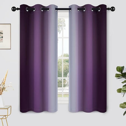 Yakamok Light Blocking Ombre Curtains, Greyish White and Purple Gradient Color Curtains, Room Darkening Grommet Window Drapes for Bedroom(Purple, 42x63 Inch, 2 Panels)